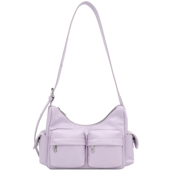 Handbags - 5720 PU Leather Multiple Cargo Pockets Shoulder Bag Hobo Lavender